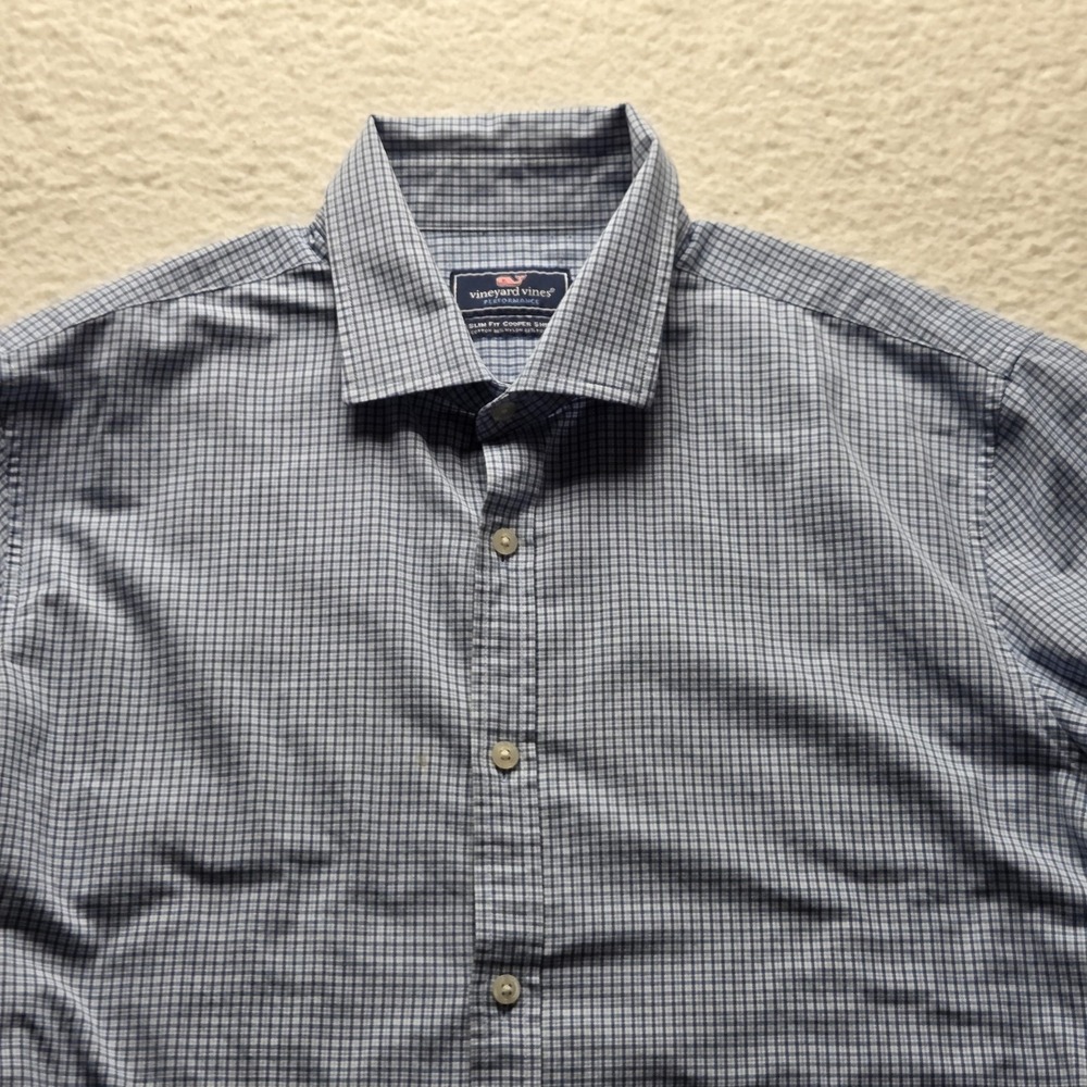 Vineyard Vines Shirt Mens XL Blue Check Long Sleeve Slim Fit Cooper Button-Up